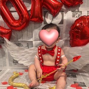 Red Cupid Baby Costume with Wings